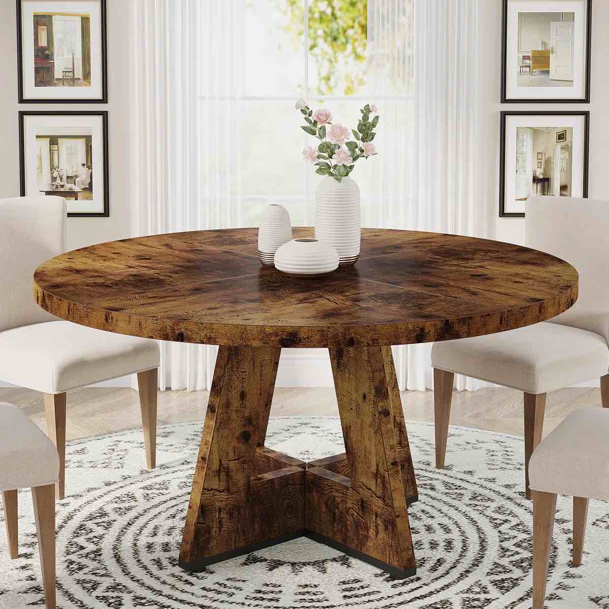 47 Inch Round Dining Table for 4 Farmhouse Kitchen Table
