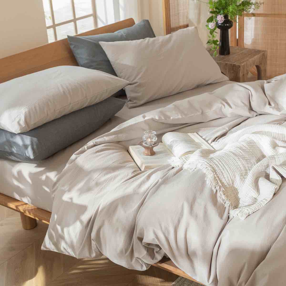 MooMee Duvet Cover Set 100% Washed Cotton Linen Like Textured Lightweight