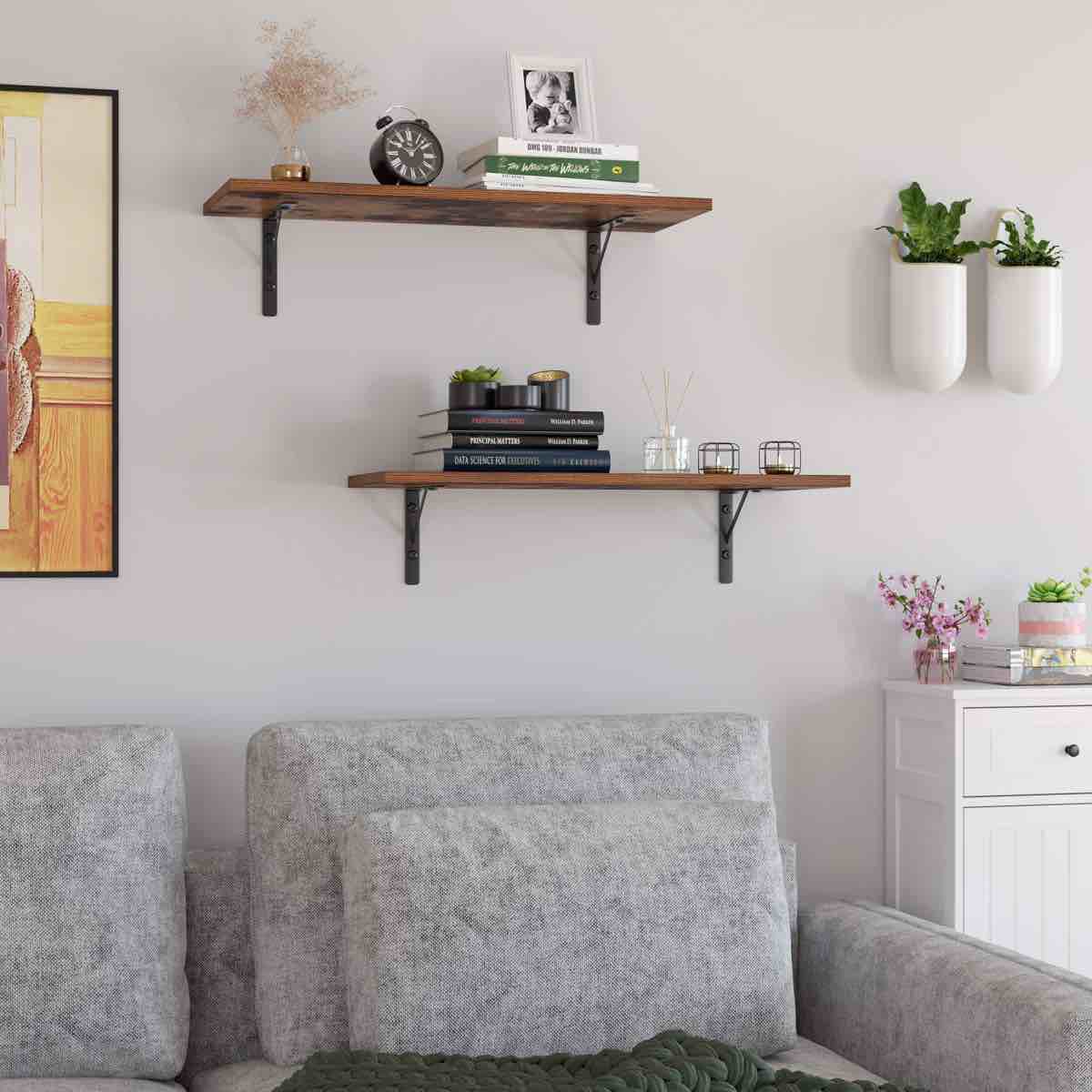 Glenmoor 31.5"W 2-Piece Wood Floating Shelf Set, Tiered Wall Shelves for Kitchen & Pantry