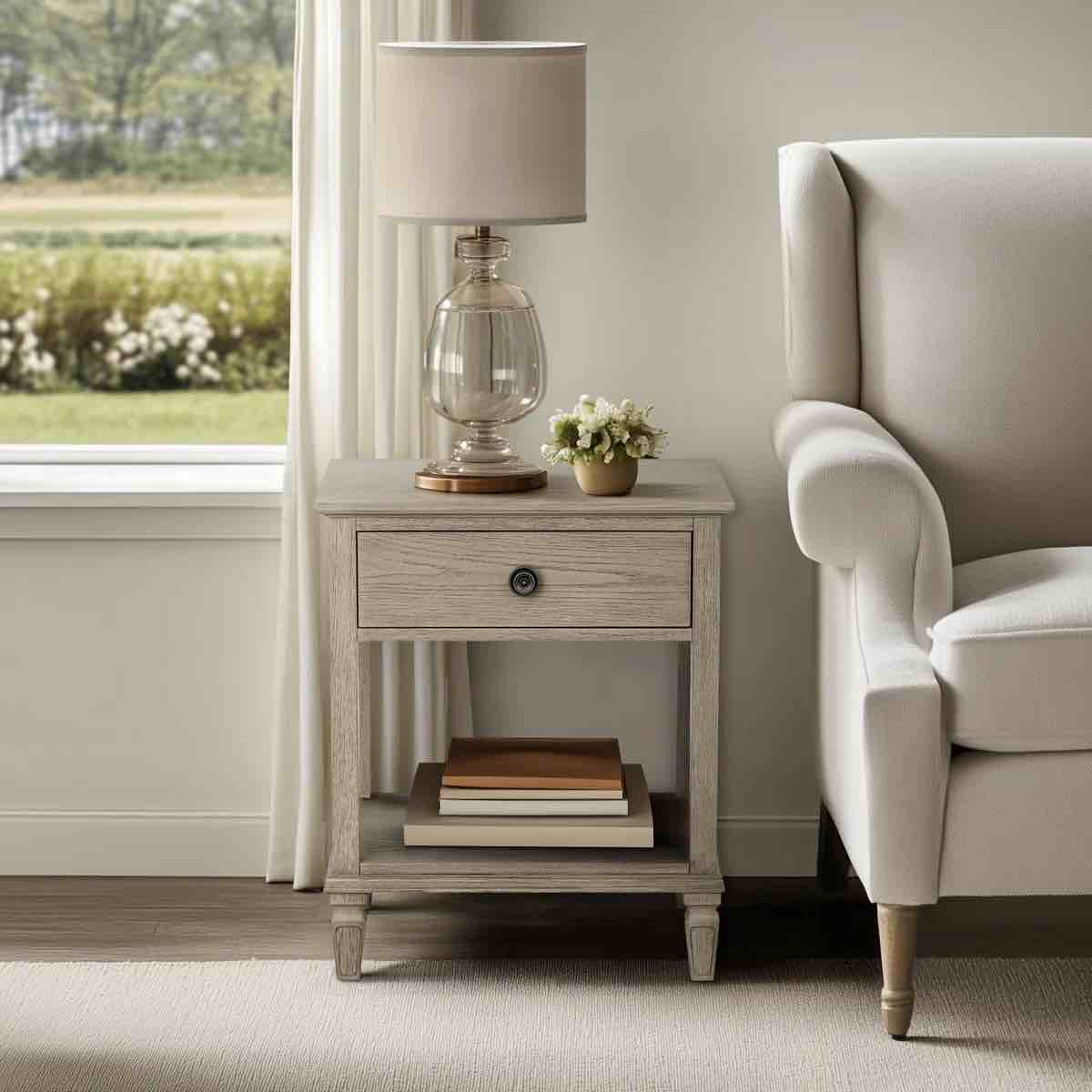 VIctoria One-Drawer Wood Bedside Table with Shelf By Canora Grey