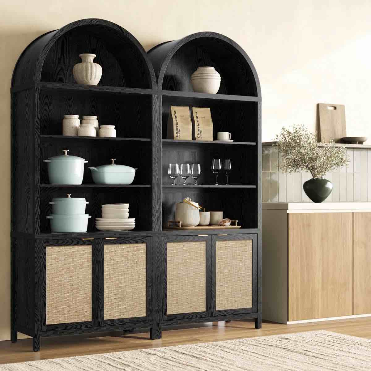 84.25''H Rattan Arched Bookcase With Adjustable Shelf (Set of 2) By Bayou Breeze