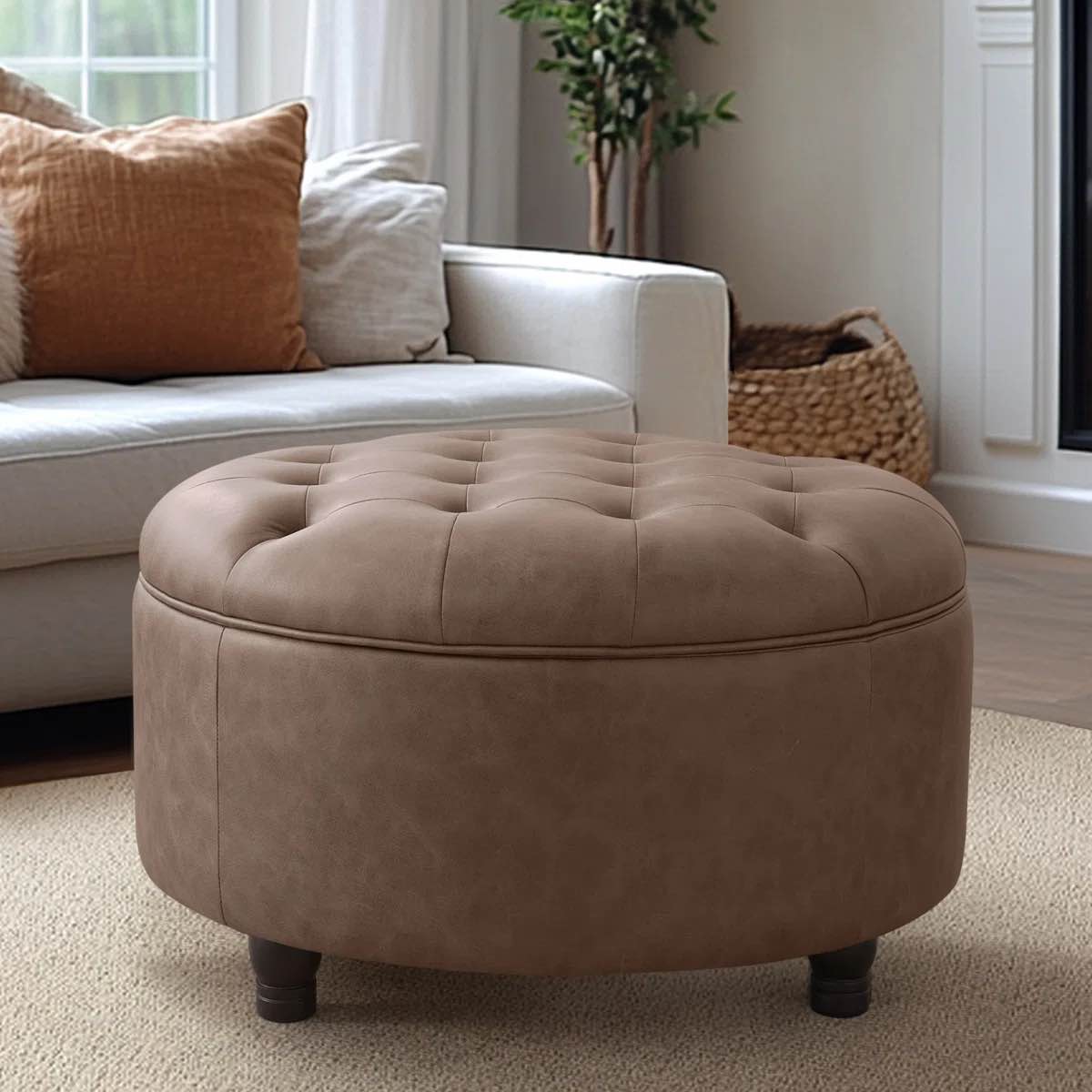 Dimitrika 30'W Faux Leather Tufted Round Storage Ottoman By Alcott Hill®