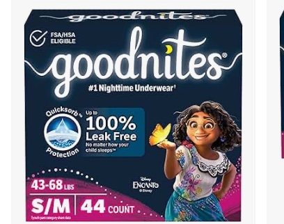 Goodnites Girls  Nighttime Bedwetting Underwear  S/M (43-68 lb.)  44 Ct