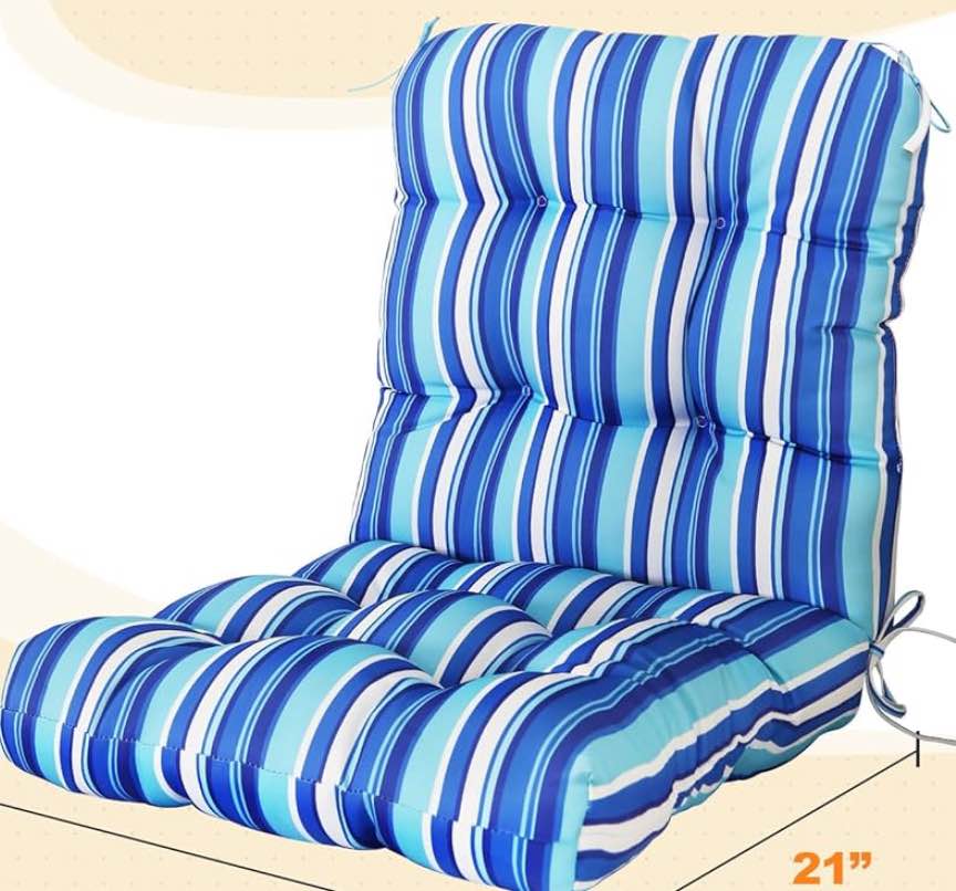 EAGLE PEAK Tufted Outdoor/Indoor Seat/Back Chair Cushions, 42'' x 21'', Blue Stripe