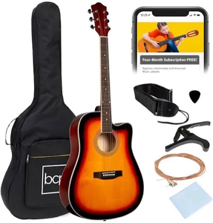 Best Choice Products Beginner Acoustic Electric Guitar Starter Set 41in w/All Wood Cutaway Design, Carrying Case, Strap, Picks, Cable - Sunburst