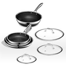 Hexclad 7 Piece Hybrid Non-Stick Pan Set w/ Lids and Wok
