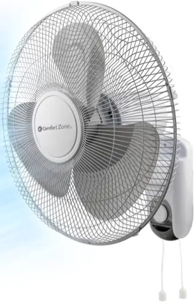 comfort zone 16  3-speed oscillating wall-mount fan  adjustable tilt  white