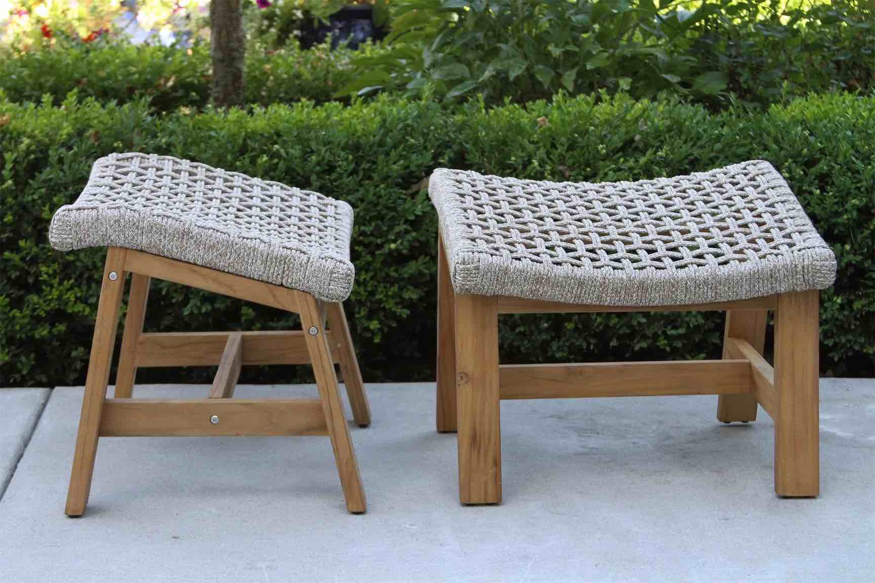 Outdoor Interiors TNA2188 Teak & Nautical Rope Ottoman 2-Pack