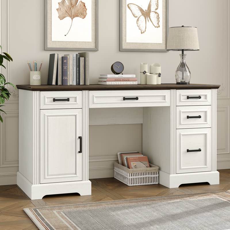 Buckhorn Computer Desk with Outlet and 5 Drawers,Large Storage Cabinet for Home Office 
