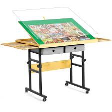 Adjustable Puzzle Table with 4+2 Drawers, Non-Slip Surface Puzzle Board, Tilting & Height Adjustment, 360° Wheels, and Protective Cover for Puzzle Enthusiasts