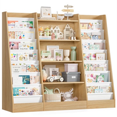 5-Tier Kids Bookshelf with Storage Pockets - Eco-Friendly 
