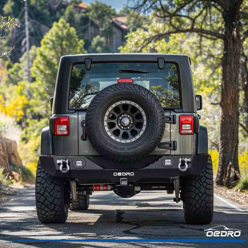 OEDRO Textured Guard Rear Bumper for 07-18 Jeep Wrangler JK LED Lights D-ring