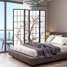 roundhill furniture japanese 4-panel screen room divider in plum blossom