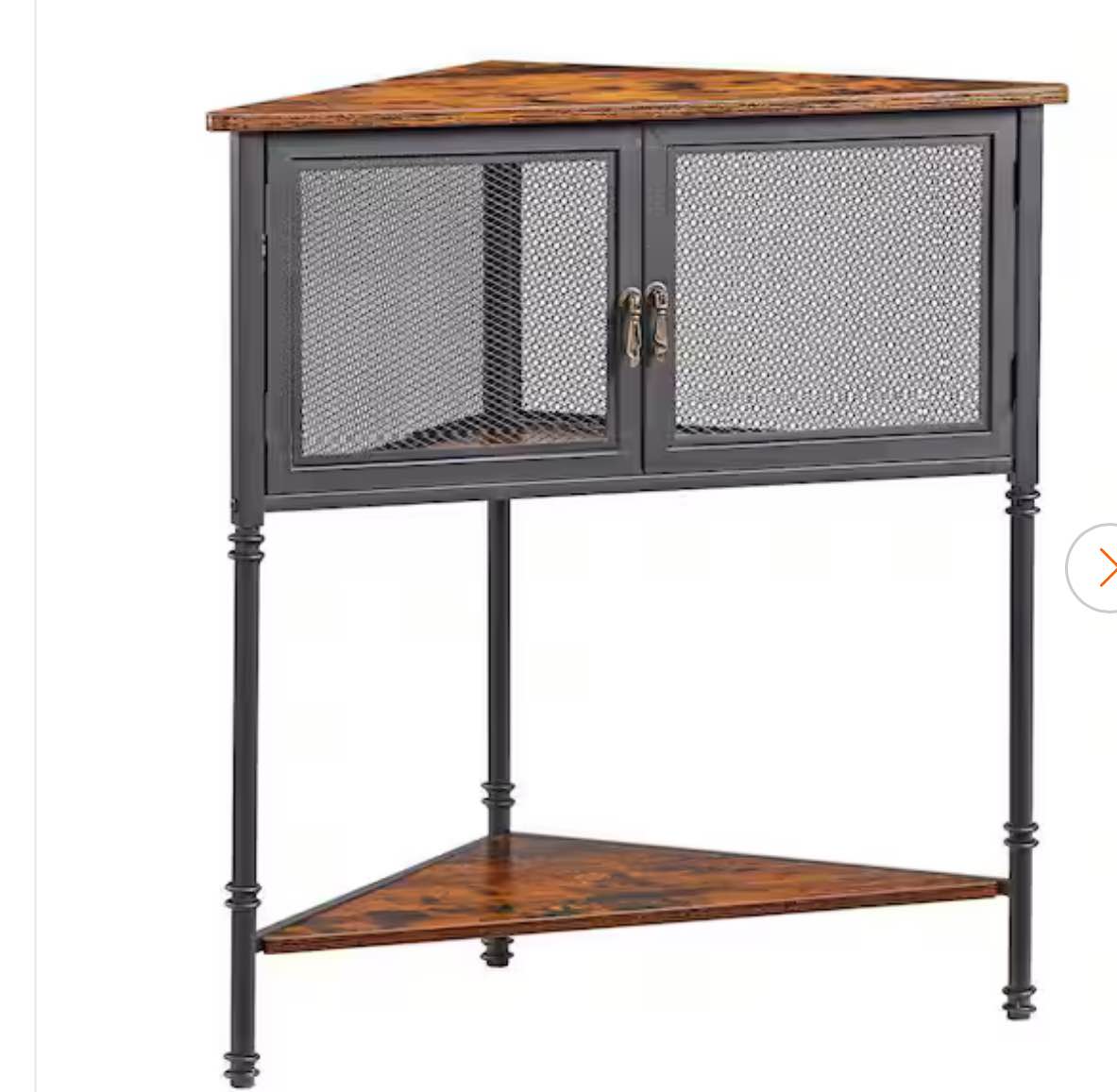 Corner Storage Cabinet Brown Free-Standing Floor Corner Cabinet with Wood Top and Metal Frame Bathroom Storage Cabinet
