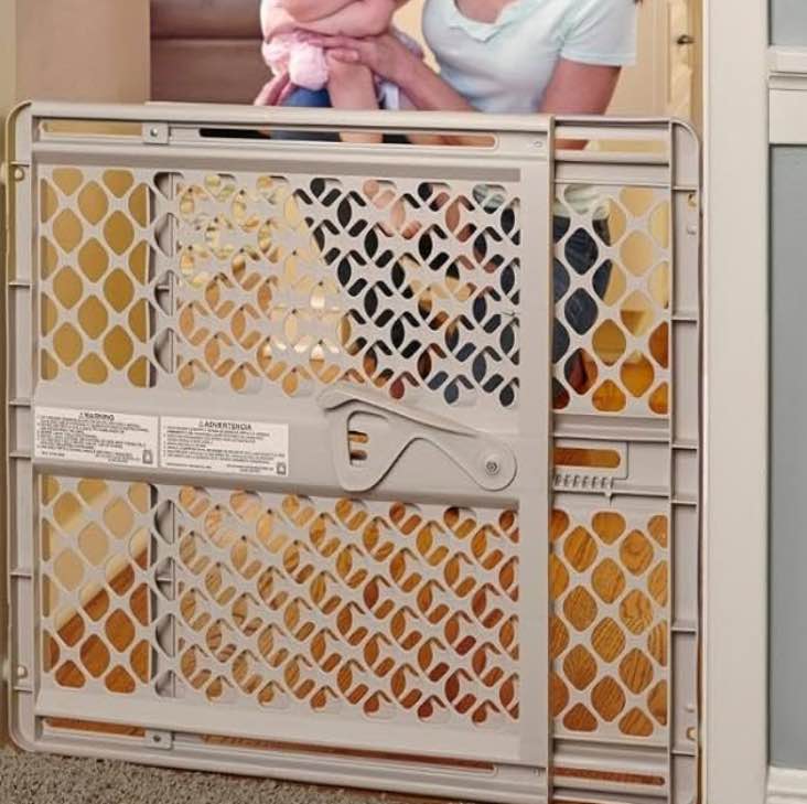 Toddleroo by North States 42” Wide Supergate Ergo Baby Gate, Made in USA: For Doorways or stairways. Includes Wall Cups. Pressure or Hardware Mount. 26” - 42” Wide (26" Tall, Sand) (B01HG7E5R8)