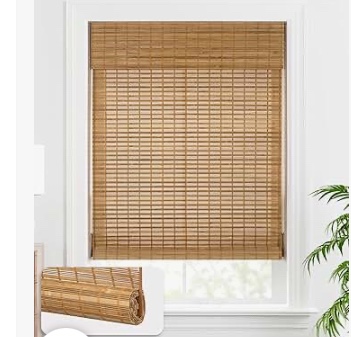 LazBlinds Cordless Bamboo Blinds, Bamboo Roll Up Shades for Windows, Light Filtering Wood Window Blinds, Bamboo Roller Shades for Indoor Home- Blinds Size: 30 1/5'' W x 72'' H, Squirrel