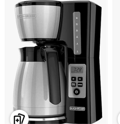 BLACK+DECKER 12 Cup Thermal Programmable Coffee Maker with Brew Strength and VORTEX Technology, Black/Steel