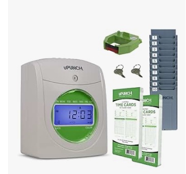 uPunch Starter Time Clock Bundle with 100-Cards  1 Time Card Rack  1 Ribbon & 2 Keys (HN1500)