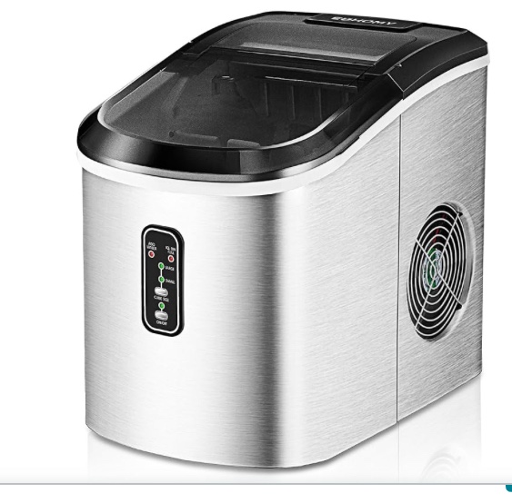 EUHOMY Ice Maker Countertop Machine - 26 lbs in 24 Hours, 9 Cubes Ready in 8 Mins, Electric Ice Maker and Compact Portable Ice Maker with Ice Scoop and Basket, Perfect for Home/Kitchen/Office(Sliver)