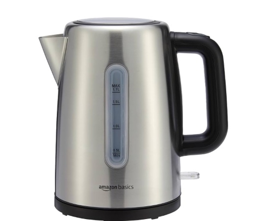 Amazon Basics Stainless Electric Hot Water Kettle, 1.8 Quarts (1.7L), 1500W, BPA-Free, Black and Silver