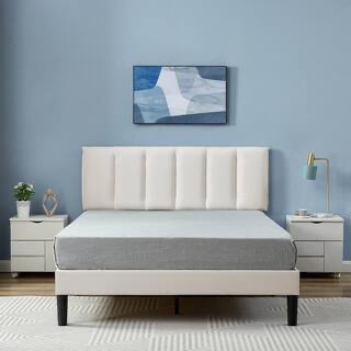 Upholstered Bed, Modern Platform Bed with Adjustable Headboard, Heavy-Duty Tufted Full Bed Frame with Wood Slat, White