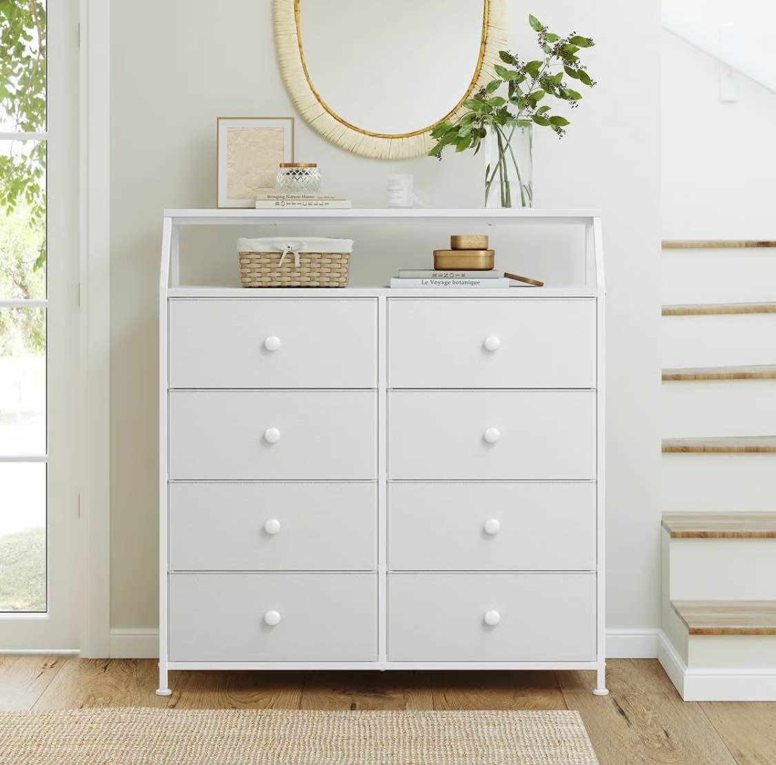 Ojaswi 8 Drawer, Double Dresser with Wooden, Chest of Drawer in 37.6''