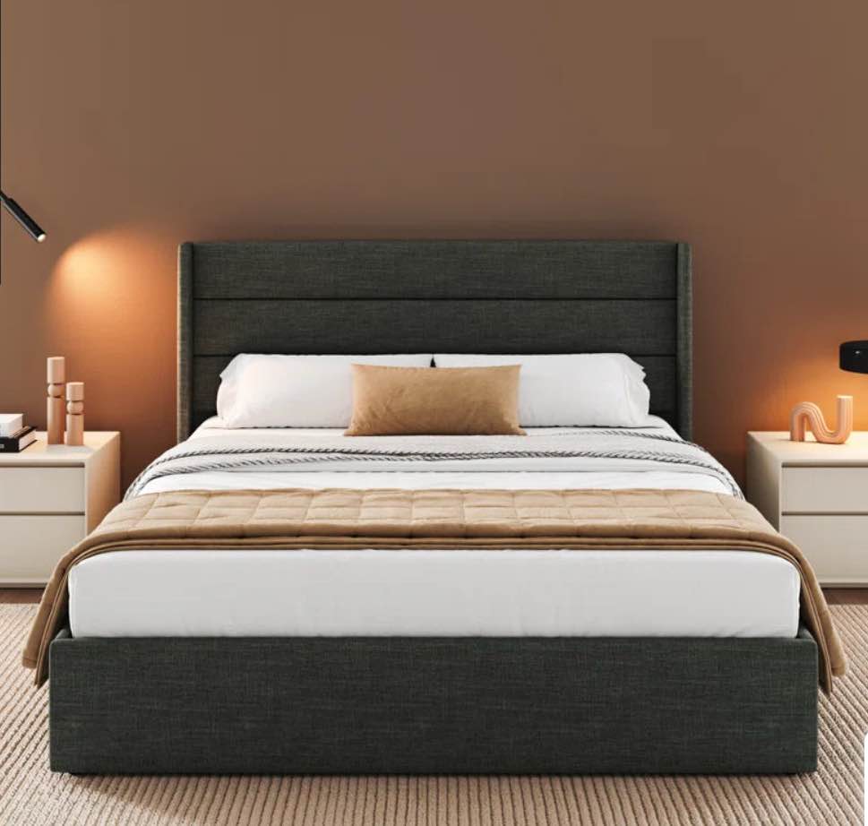Valire Upholstered Wingback Storage Bed ( black color)
