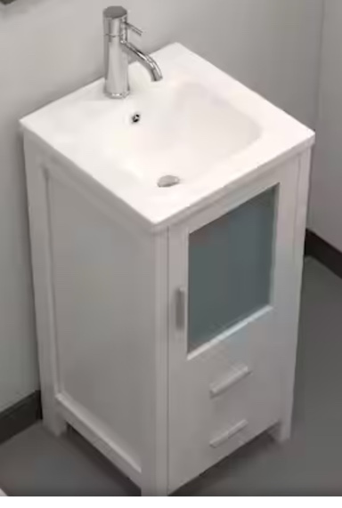 16 in. White Bathroom Sink Vanity Set, Minimalist Bathroom Vanity with White Ceramic Countertop and Sink ( Incomplete SINK ONLY)