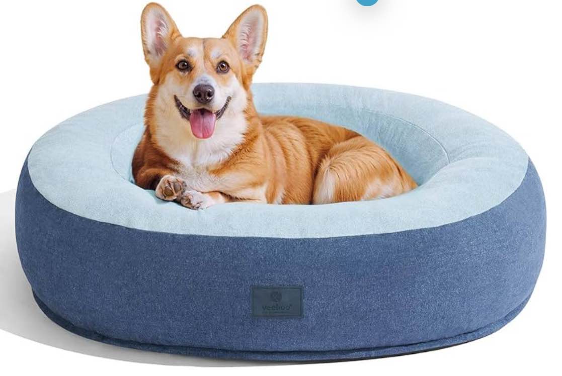 Veehoo Donut Dog Bed Large Size Dog, Calming Round Pet Bed with Removable Washable Cover, Anti-Anxiety Cuddler Cozy Soft Donut Bed with Anti-Slip Bottom