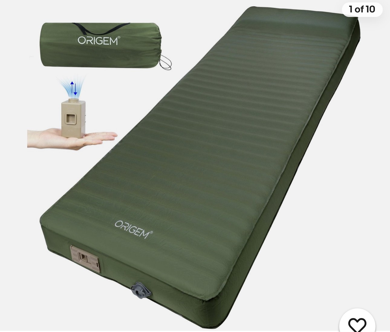origem self inflating sleeping pad with electric pump, 4" ultra-thick memory foam camping mattress, foam campinging mat for tent, camping,traveling and car, easy to inflate and deflate (green)