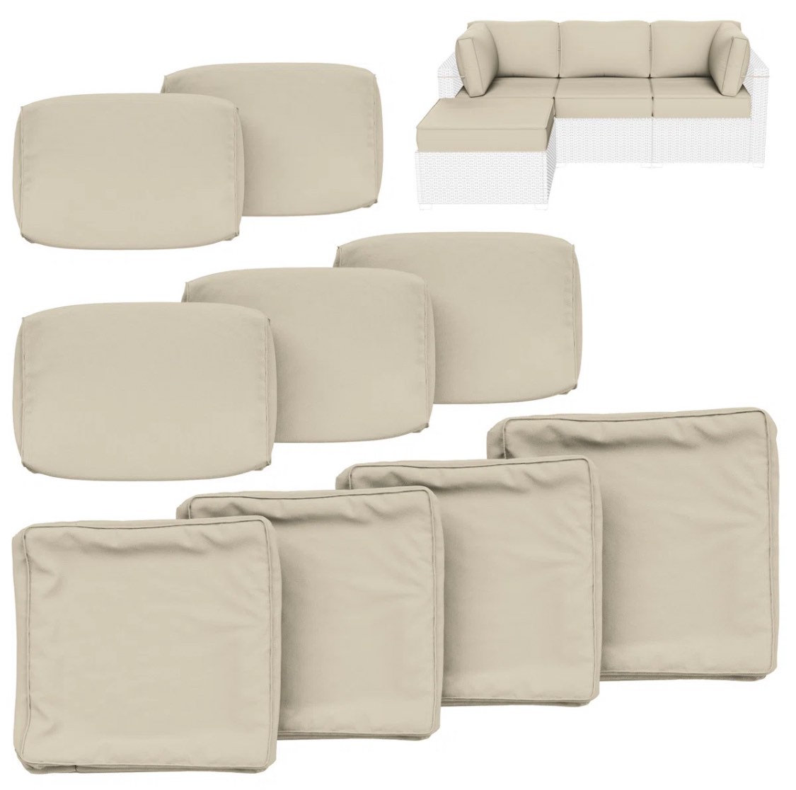 Cartert 9 Pcs Outdoor Cushion Cover Set For 3" Outdoor Cushions And Patio Furniture Cushion Covers, Only Covers