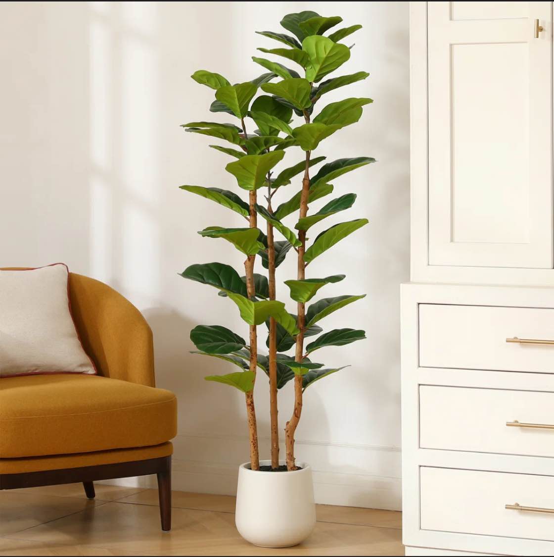 Adcock Artificial Fiddle Leaf Fig Tree with Realistic Leaves and Natural Trunk, Potted Tree