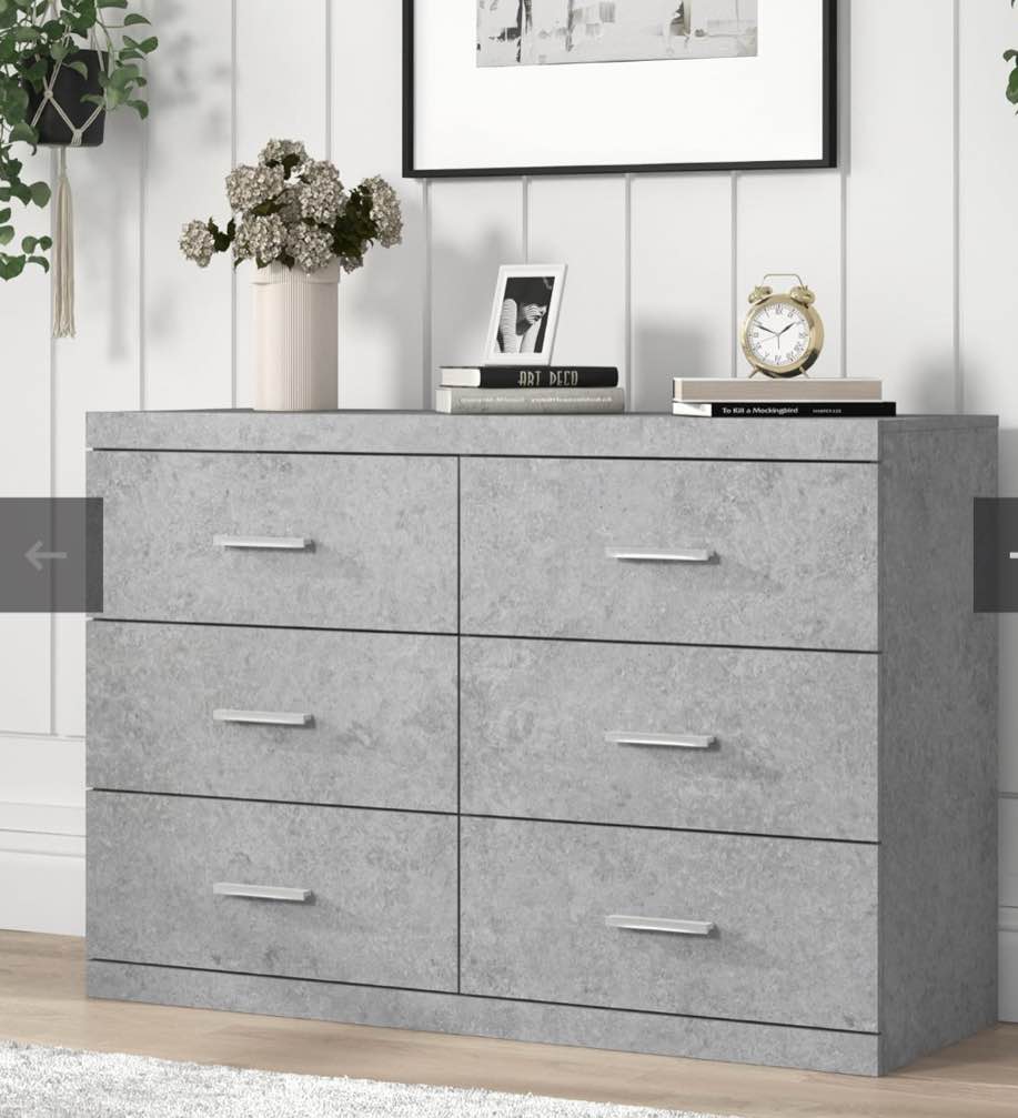 Galano Carmelo 6 Drawer Dresser | With Interlock Wooden Chest Of Drawers For Bedroom, Nursery, Kids Closet Organizer, Wide Storage Cabinet, 46.5" W X 16.3" D X 31.7" H, Concrete Cool Grey