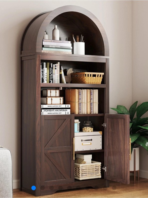 Arched 5-Tier Farmhouse Bookcase & Kitchen Pantry Cabinet Wooden Storage