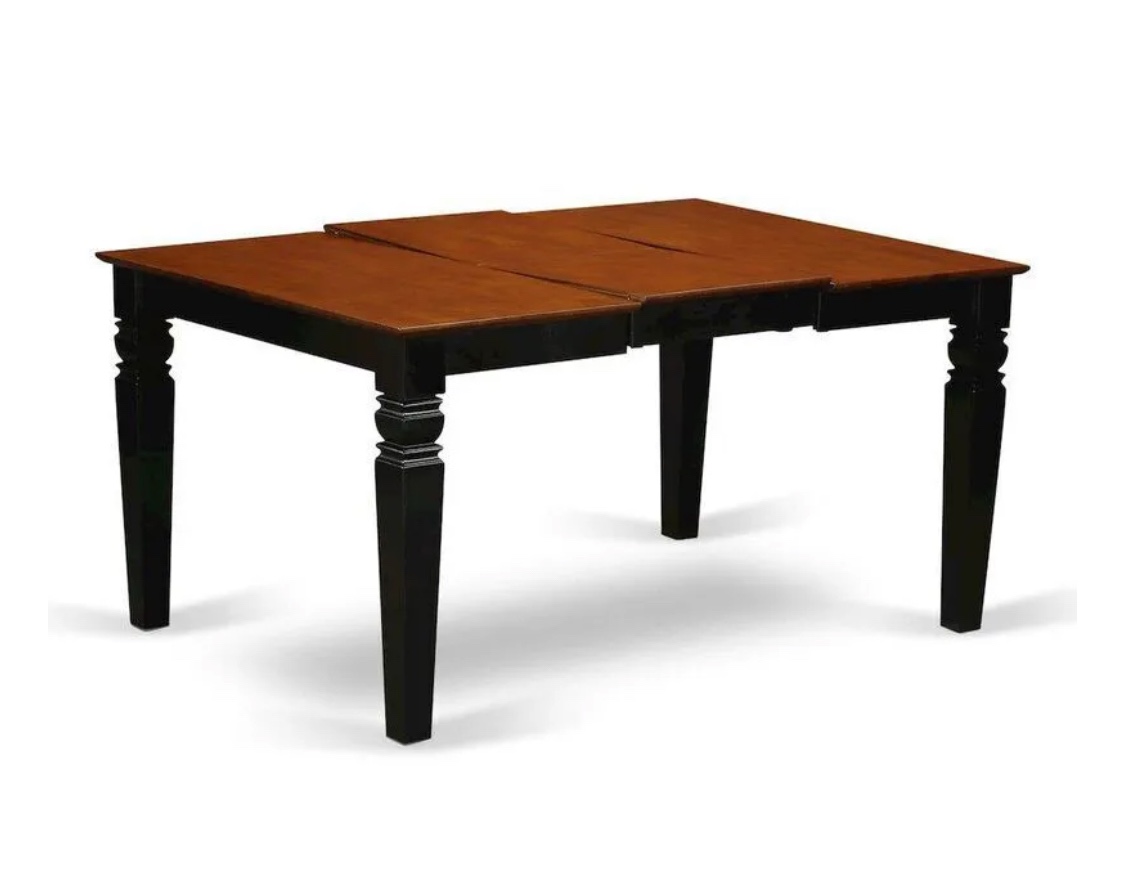 Weston Rectangular Dining Table with 18 in butterfly Leaf in Black and Cherry ( similar in stock black top only)