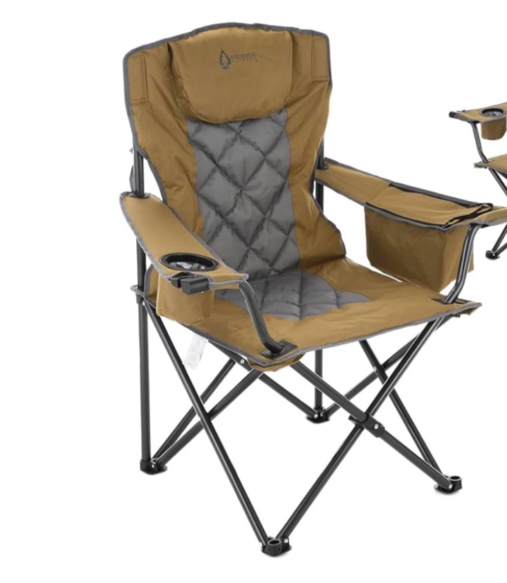ARROWHEAD OUTDOOR Portable Deluxe Folding Camp Quad Chair w/Headrest, Glass & Cup Holders, Armest 6-can Cooler, Heavy Duty Carry Bag, 550 lbs Weight Capacity
