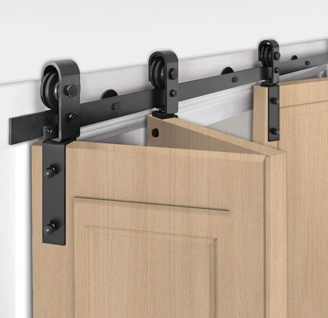 JUBEST Matte Black Steel Bi-folding Standard Double Door Barn Door Hardware Kit (Doors Not Included)