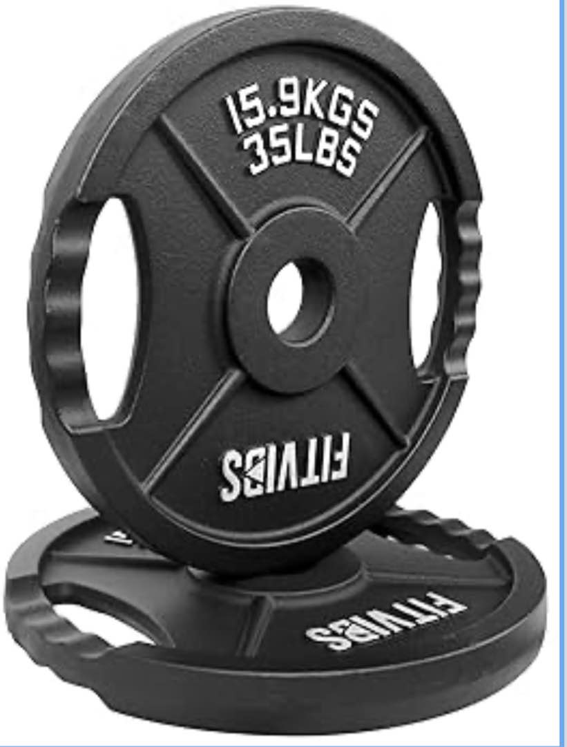Signature Fitness Olympic 2-Inch Cast Iron Plate Weight Plate for Strength Training and Weightlifting, Style #2, 35LB Pair
