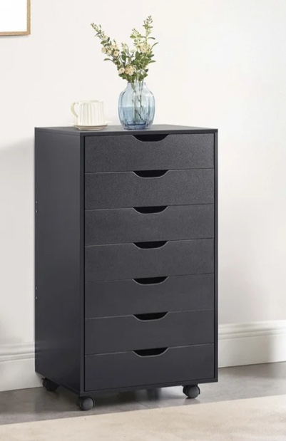 7-drawer wood file cabinet with wheels, rolling storage organizer for home office, 18.74"w x 15.75"d x 34.25"h