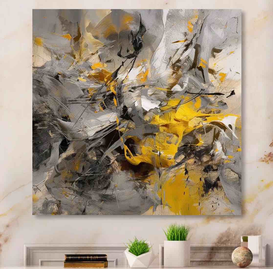 Loughran Mustard Yellow And Vivid Gray III - Abstract Canvas Prints