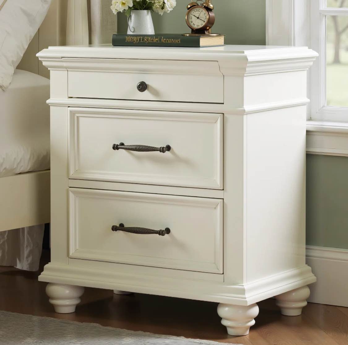 28'' W Traditional Solid Wood Nightstand With 2 Usb Ports