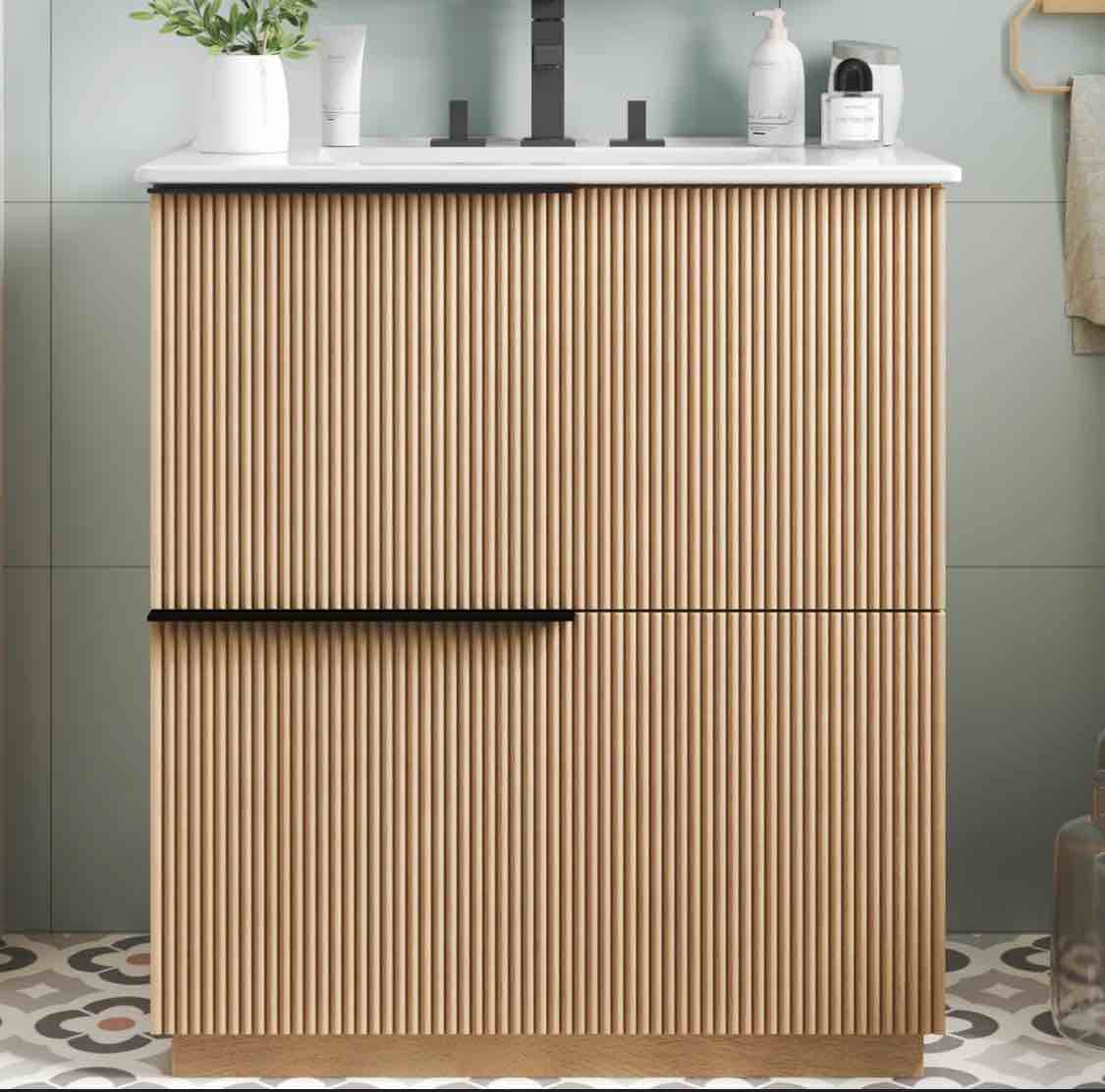 Elaris 30" Single Bathroom Vanity With Fluted Front And Ceramic Sink