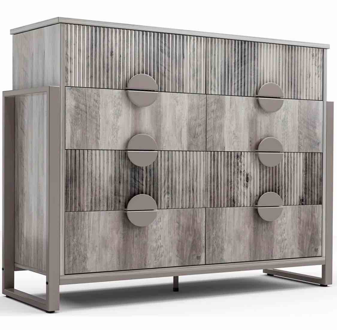 17 Stories Modern Fluted 8 Drawer Dresser,textured Wood Sticks Borders H Legs For Bedroom, Hallway