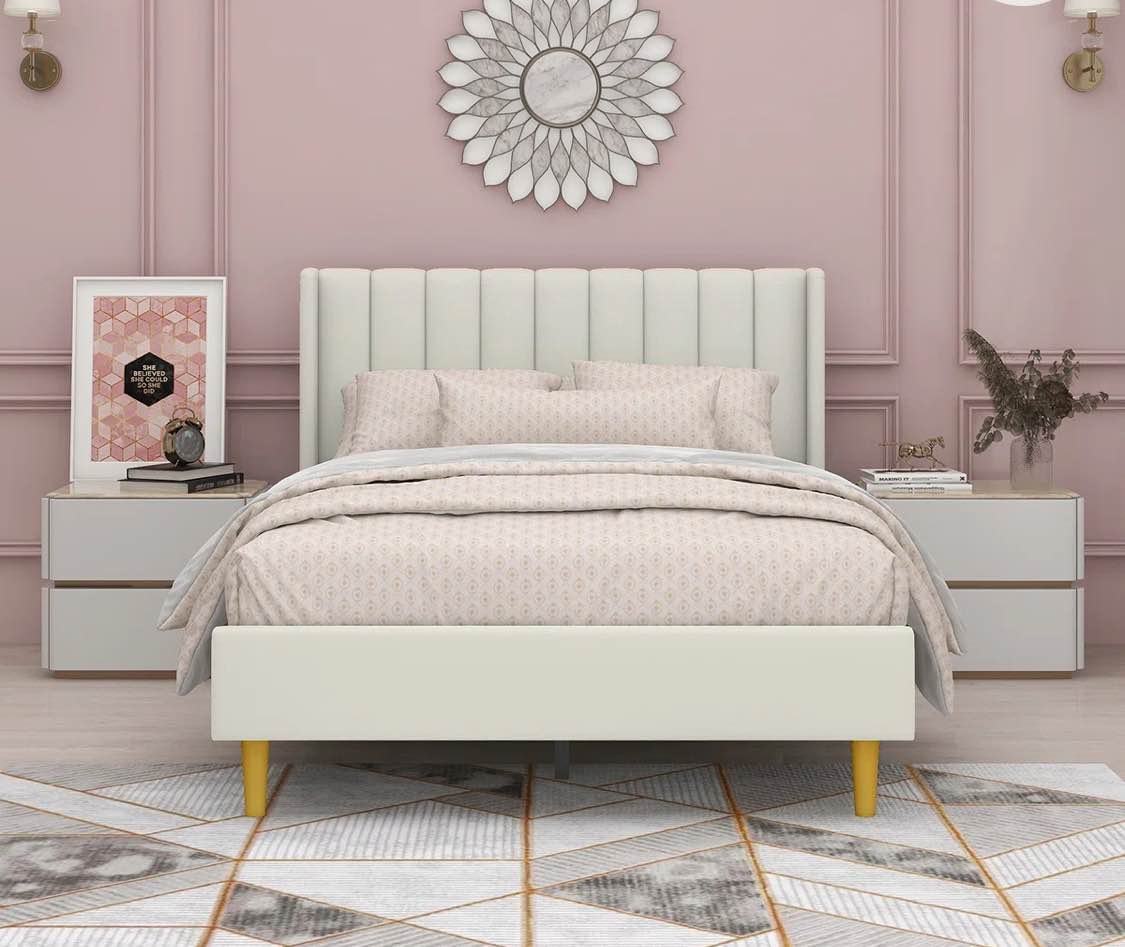 Eriksay Low Profile Upholstered Platform Bed with Wingback Headboard