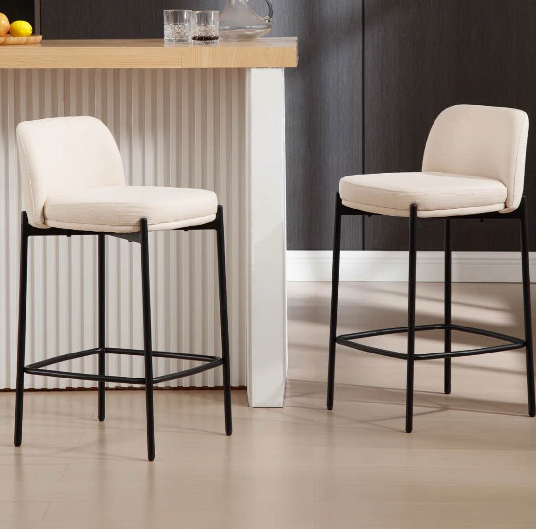 26" Counter Height Bar Stools With Curved Back, Modern Upholstered Armless Bar Stools With Black Metal Frame For Kitchen Dining Room Home Bar Pub (Set of 2)