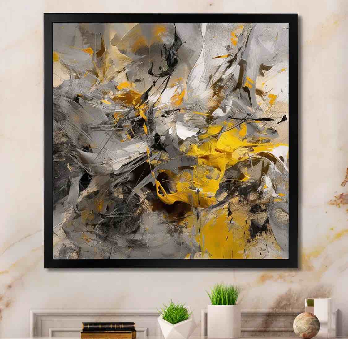 Loughran Mustard Yellow And Vivid Gray III - Abstract Canvas Prints