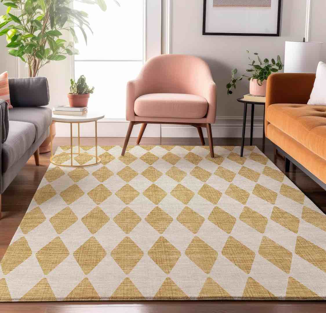 Addison Rugs Mayfield AMF578 Gold 9' x 12' Indoor Premium Machine Washable Rug, Silky Soft, Easy Clean, Non Shedding, Bedroom, Living Room, Dining Room, Kitchen, Patio Rug