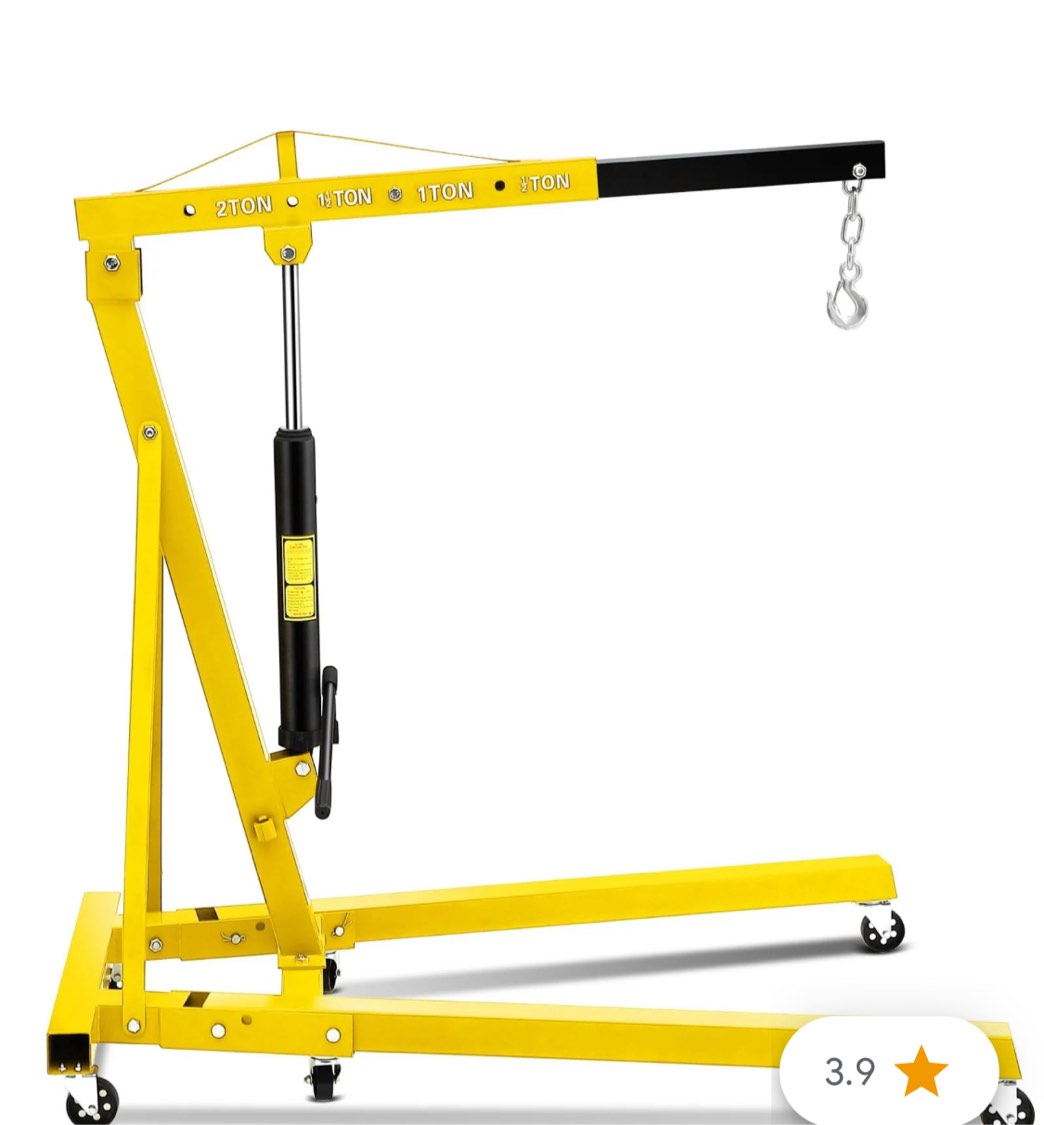 Garvee Engine Hoist Cherry Picker 2 Ton Hydraulic Shop Crane Yellow, Collapsible Frame (2 boxes total)