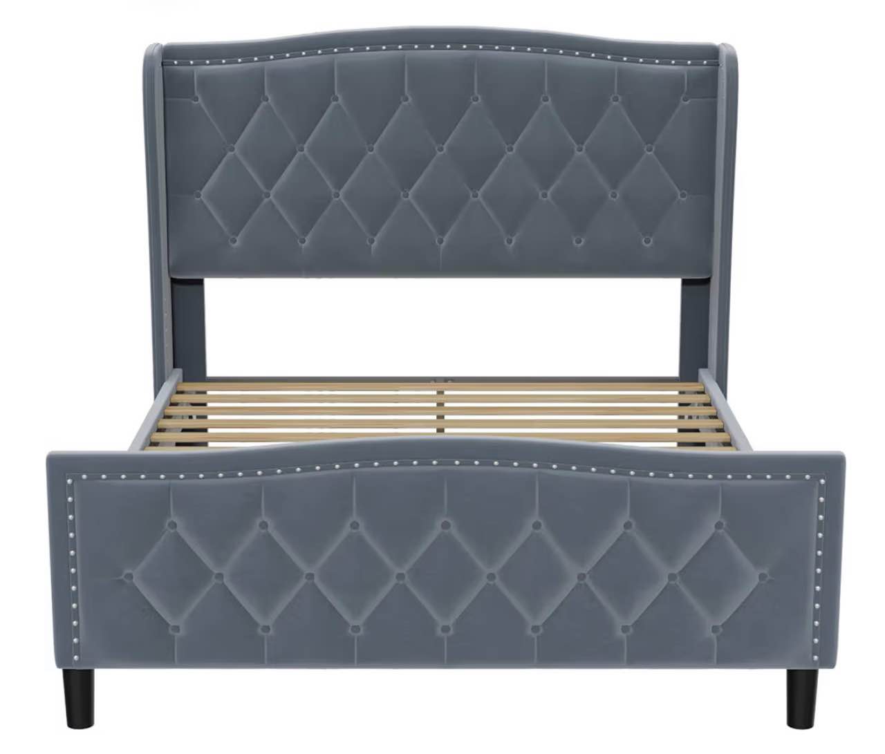 Simple Full&Queen Size Platform Bed Frame with Thick Wingback Headboard,Easy Assembly?Velvet Bed Frame with Wood Slat SupporModern Upholstered Design (Gray + Iron, Queen (U.S. Standard)) ( Similar to one in stock)