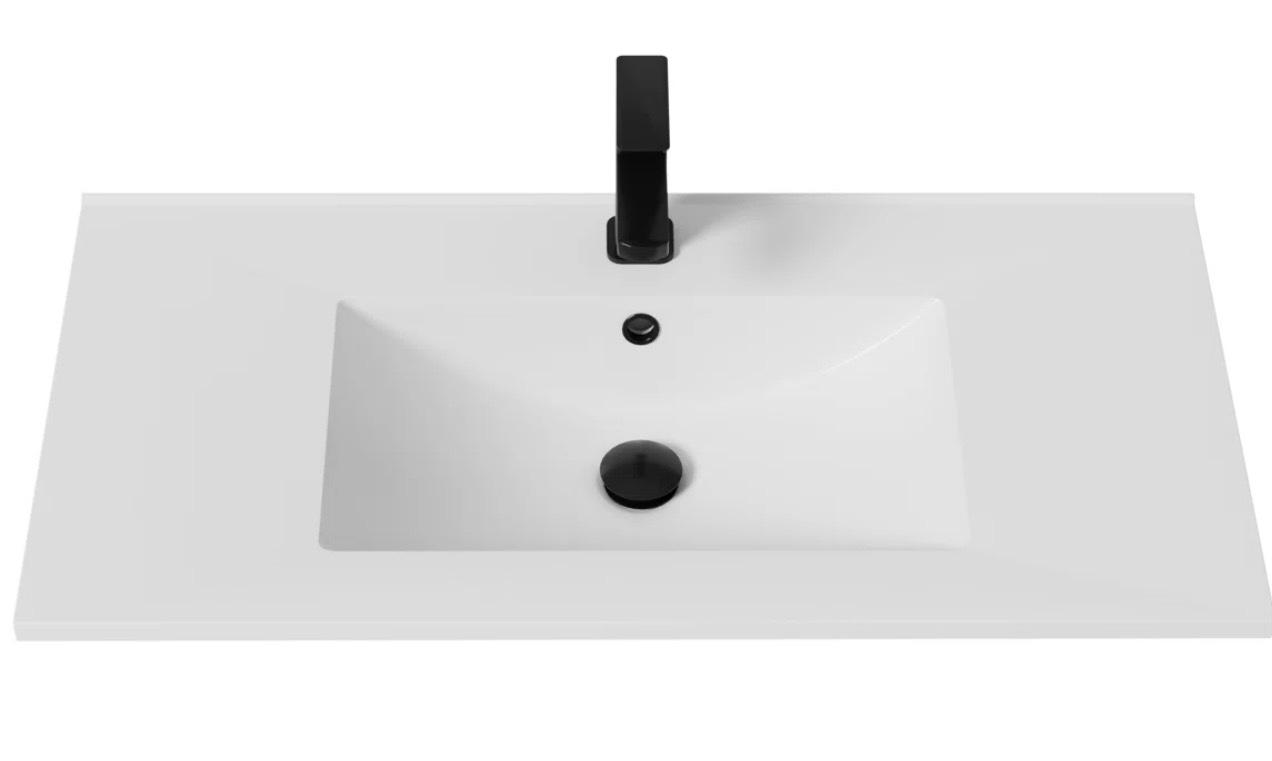 36" Rectangular Undermount Bathroom Sink with Single Hole Faucet, Overflow